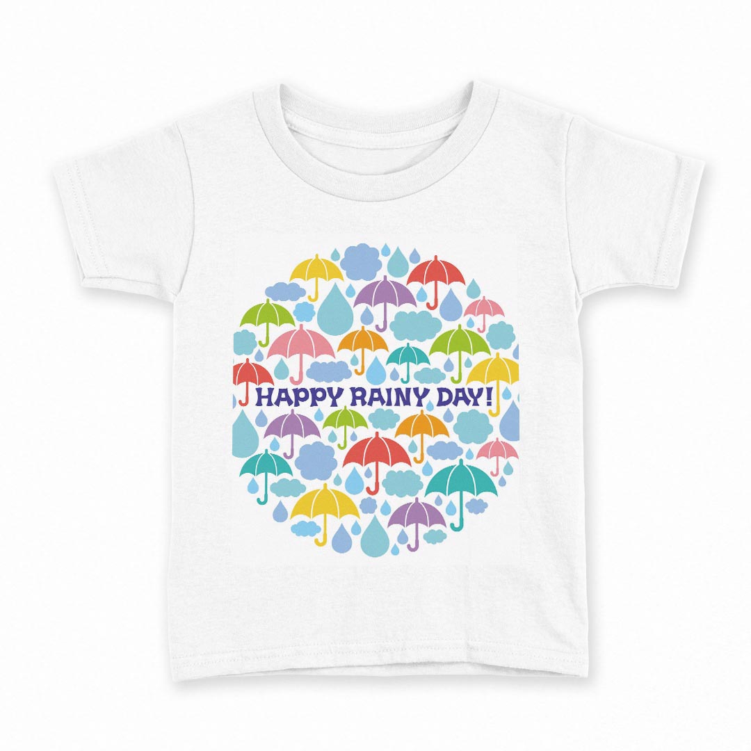 tシャツ キッズ 半袖 白地 デザイン 110 サイズ Tシャツ ティーシャツ T shirt 008195 カラフル 雨 傘 しずく 雫