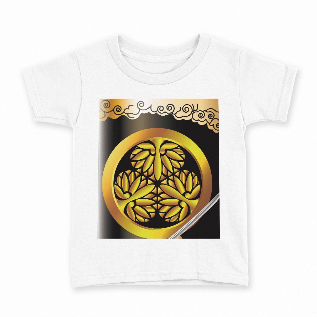 tシャツ キッズ 半袖 白地 デザイン 110 サイズ Tシャツ ティーシャツ T shirt 008388 和柄 和風 刀 家紋