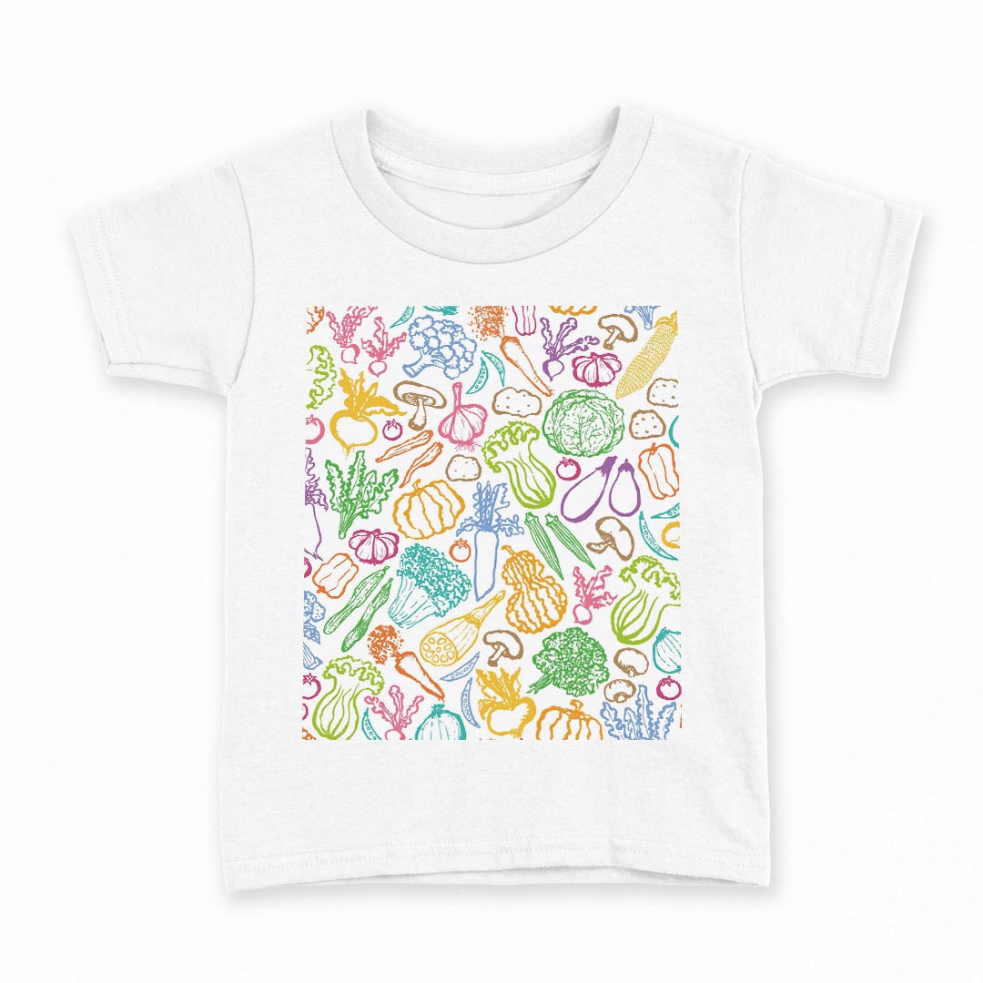 tシャツ キッズ 半袖 白地 デザイン 110 サイズ Tシャツ ティーシャツ T shirt 008423 野菜 カラフル 模様