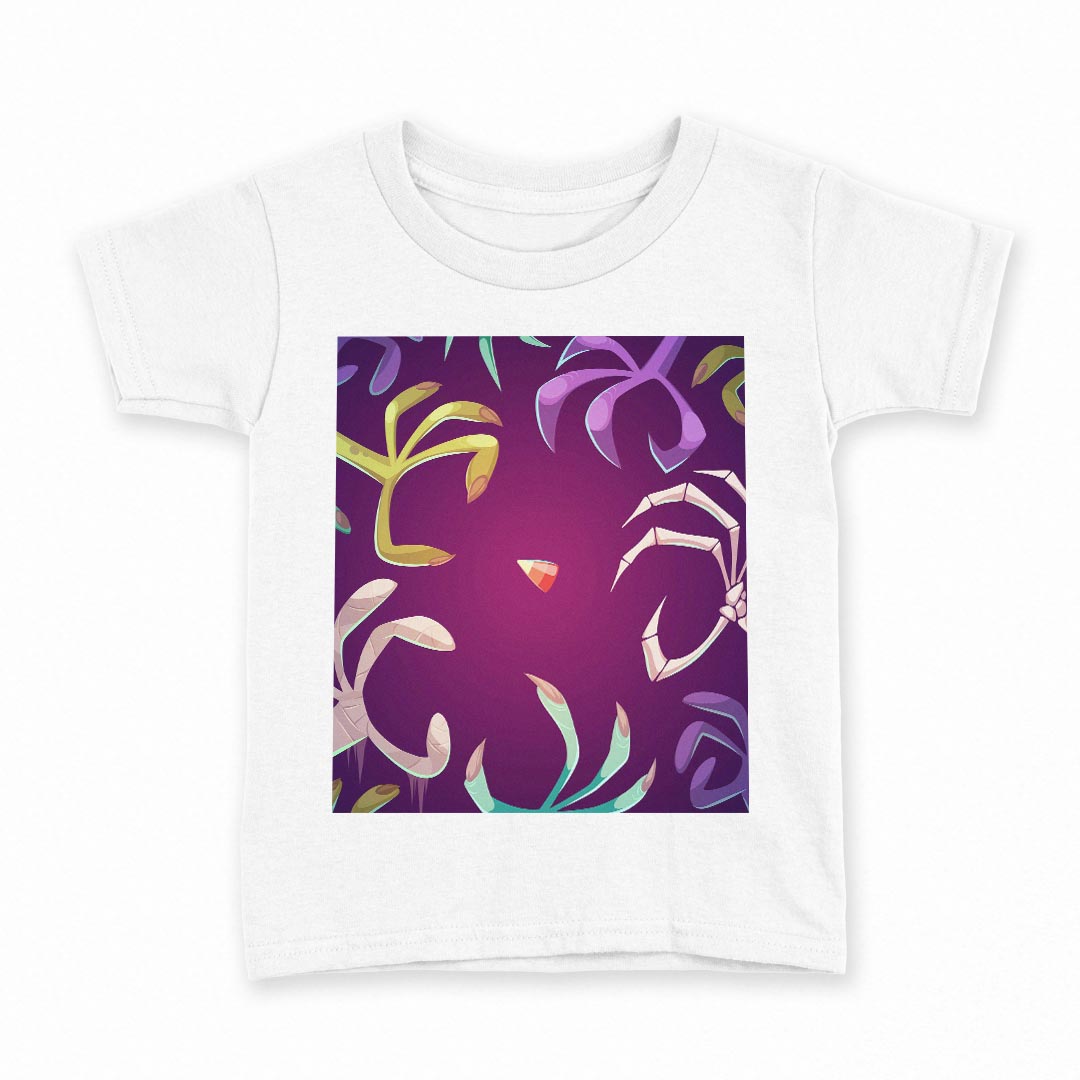 tシャツ キッズ 半袖 白地 デザイン 140 サイズ Tシャツ ティーシャツ T shirt 008521 手　モンスター　イラスト　紫