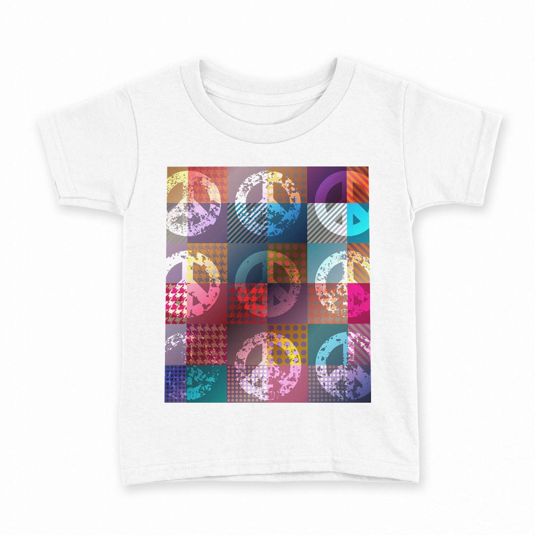 tシャツ キッズ 半袖 白地 デザイン 160 サイズ Tシャツ ティーシャツ T shirt 008636 カラフル　ピース　マーク　模様(4)