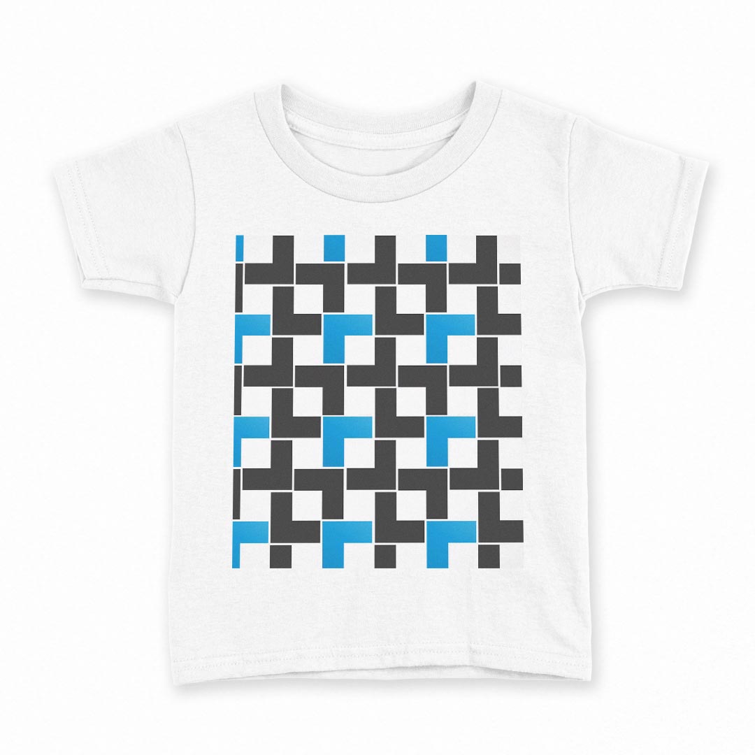 tシャツ キッズ 半袖 白地 デザイン 140 サイズ Tシャツ ティーシャツ T shirt 008637 チェック 水色 模様 黒