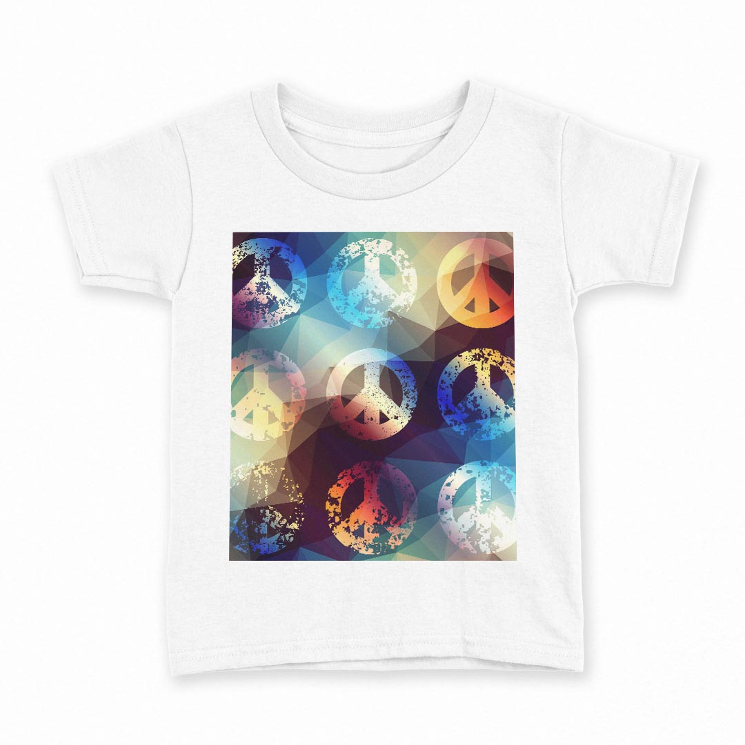 tシャツ キッズ 半袖 白地 デザイン 100 サイズ Tシャツ ティーシャツ T shirt 008654 カラフル　ピース　模様