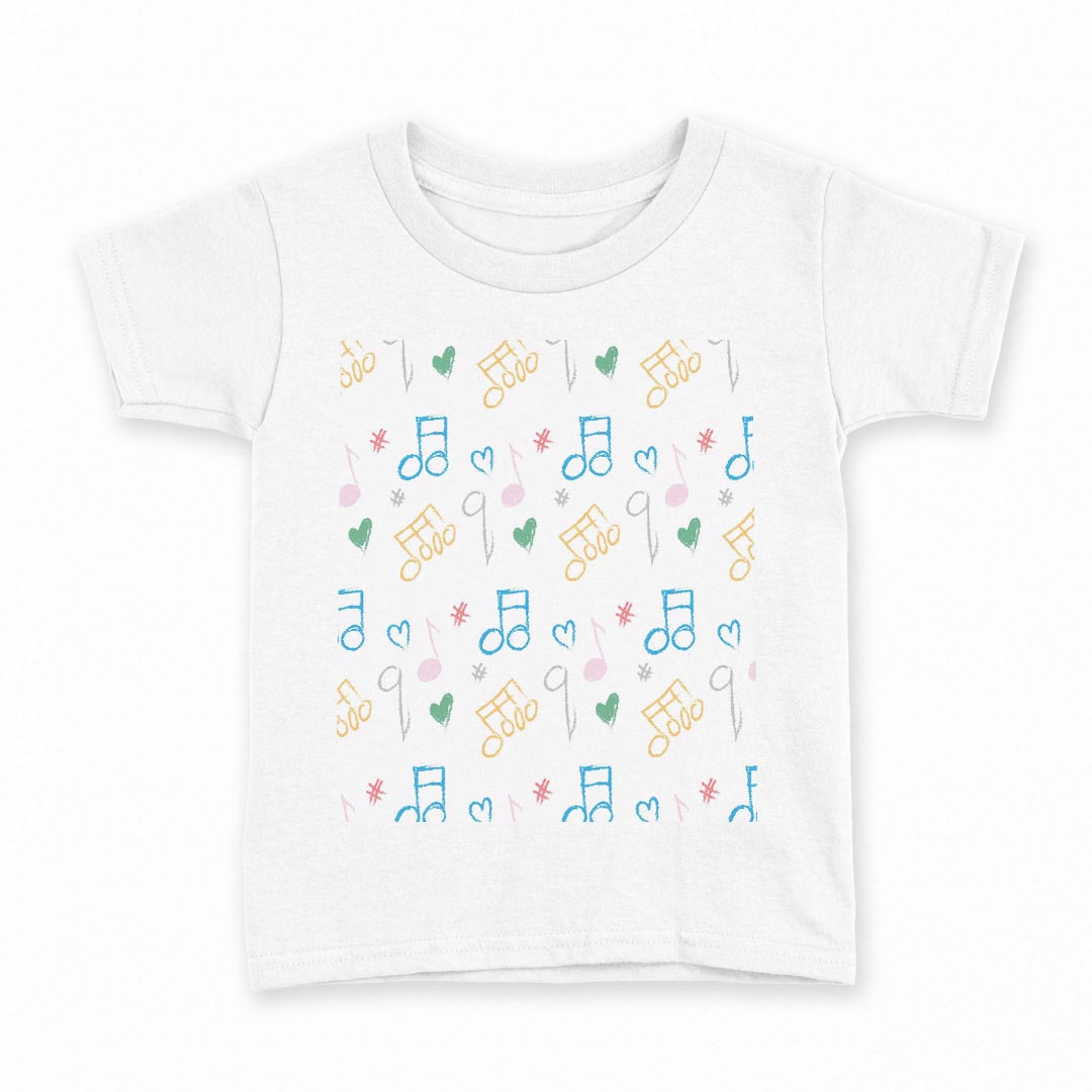 T恤（短袖） - tシャツ キッズ 半袖 白地 デザイン 110 サイズ Tシャツ ティーシャツ T shirt 008681 音符　イラスト　カラフル