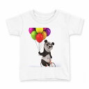 tシャツ キッズ 半袖 白地 デザイン 160 サイズ Tシャツ ティーシャツ T shirt 008702 パンダ 風船 カラフル キャラクター(4)
