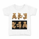 tシャツ キッズ 半袖 白地 デザイン 120 サイズ Tシャツ ティーシャツ T shirt 008739 熊 白黒 イラスト(4)