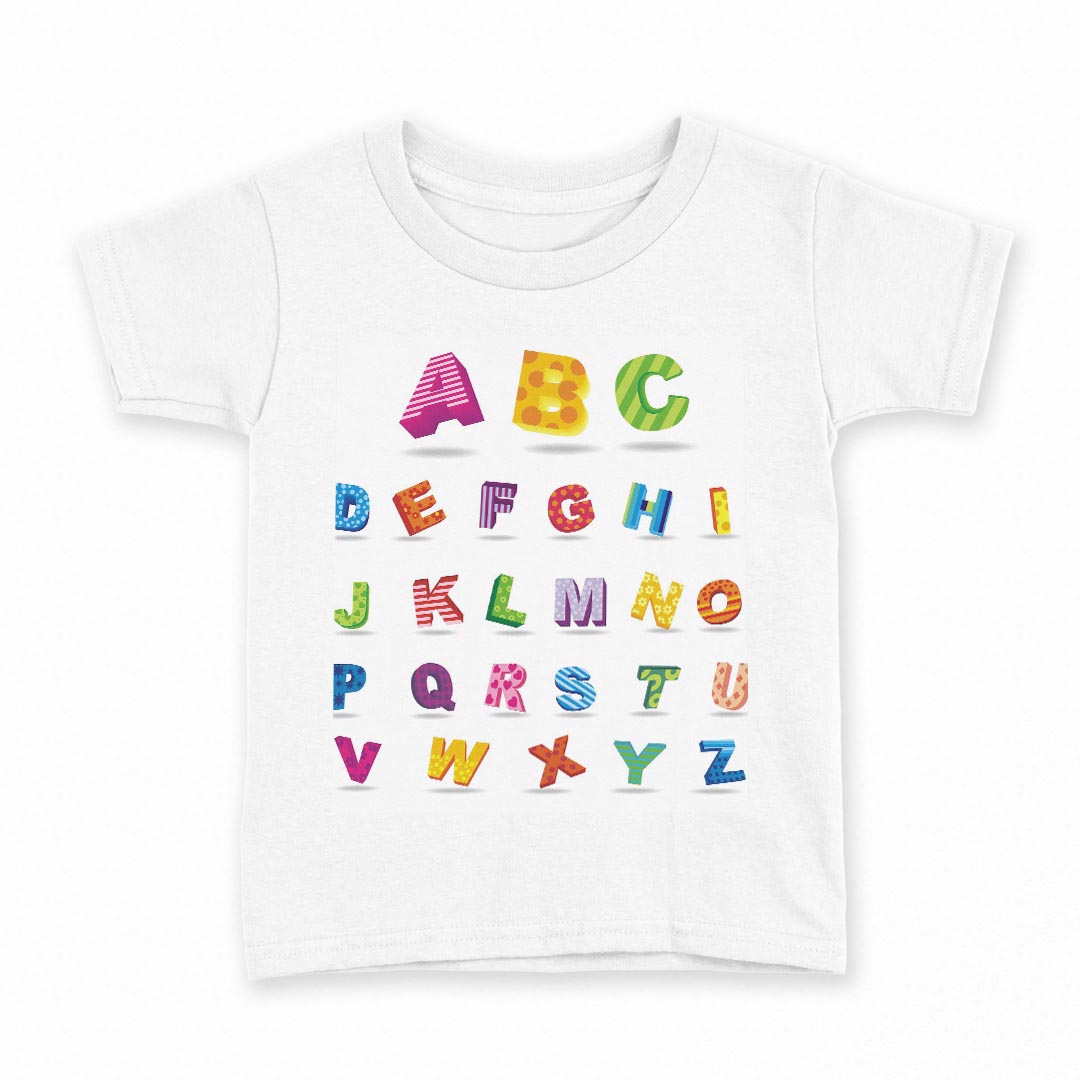 tシャツ キッズ 半袖 白地 デザイン 100 サイズ Tシャツ ティーシャツ T shirt 008855 アルファベット　カラフル　文字