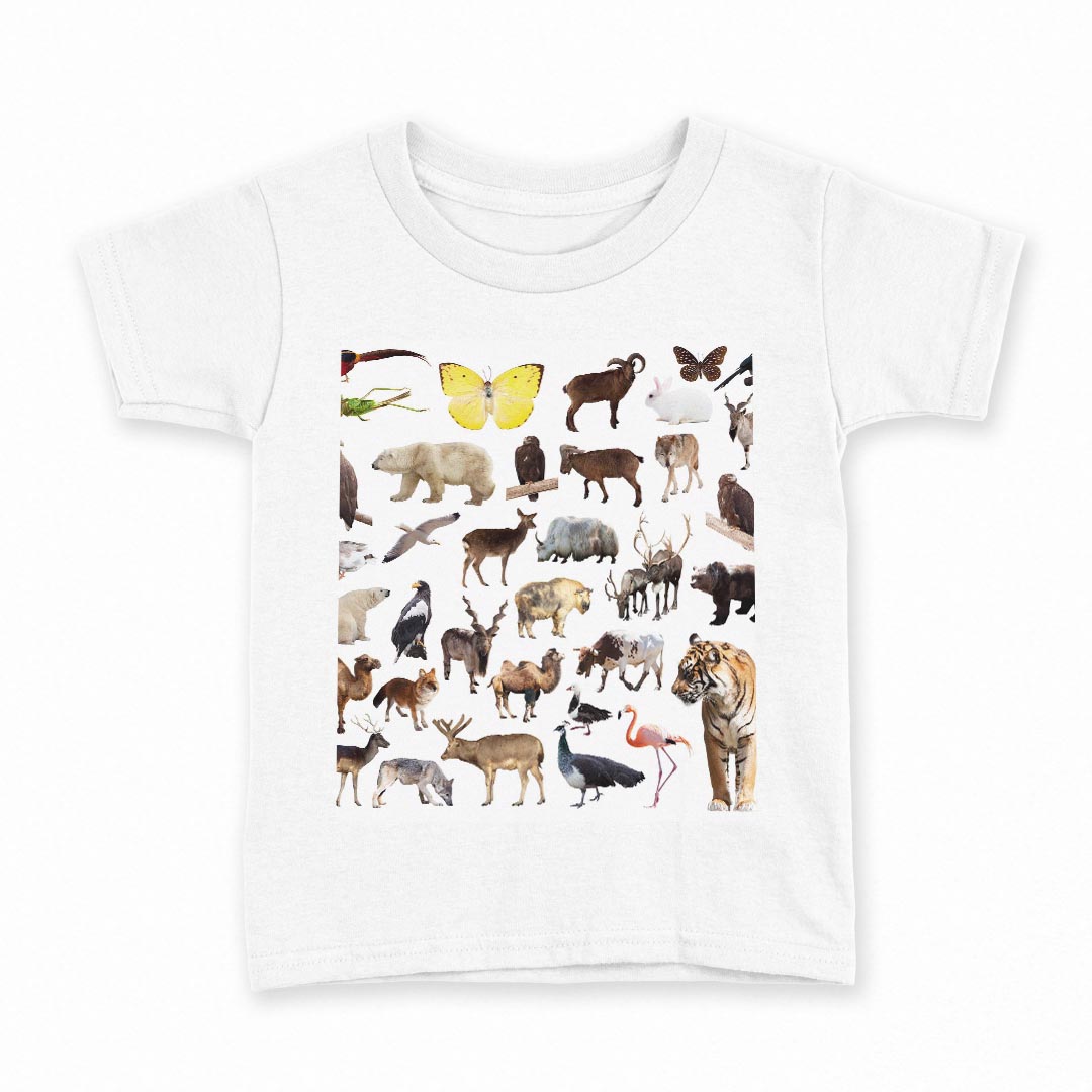 tシャツ キッズ 半袖 白地 デザイン 140 サイズ Tシャツ ティーシャツ T shirt 008864 写真 虎 キツネ 牛