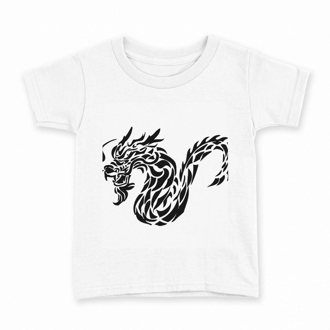 tシャツ キッズ 半袖 白地 デザイン 130 サイズ Tシャツ ティーシャツ T shirt 009130 龍 ドラゴン 黒