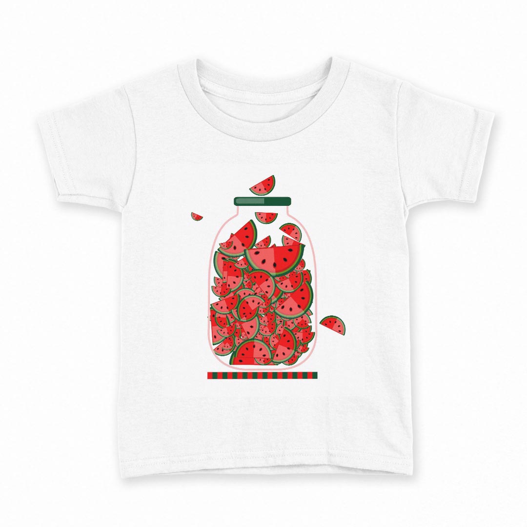 tシャツ キッズ 半袖 白地 デザイン 110 サイズ Tシャツ ティーシャツ T shirt 009177 果物　赤　スイカ