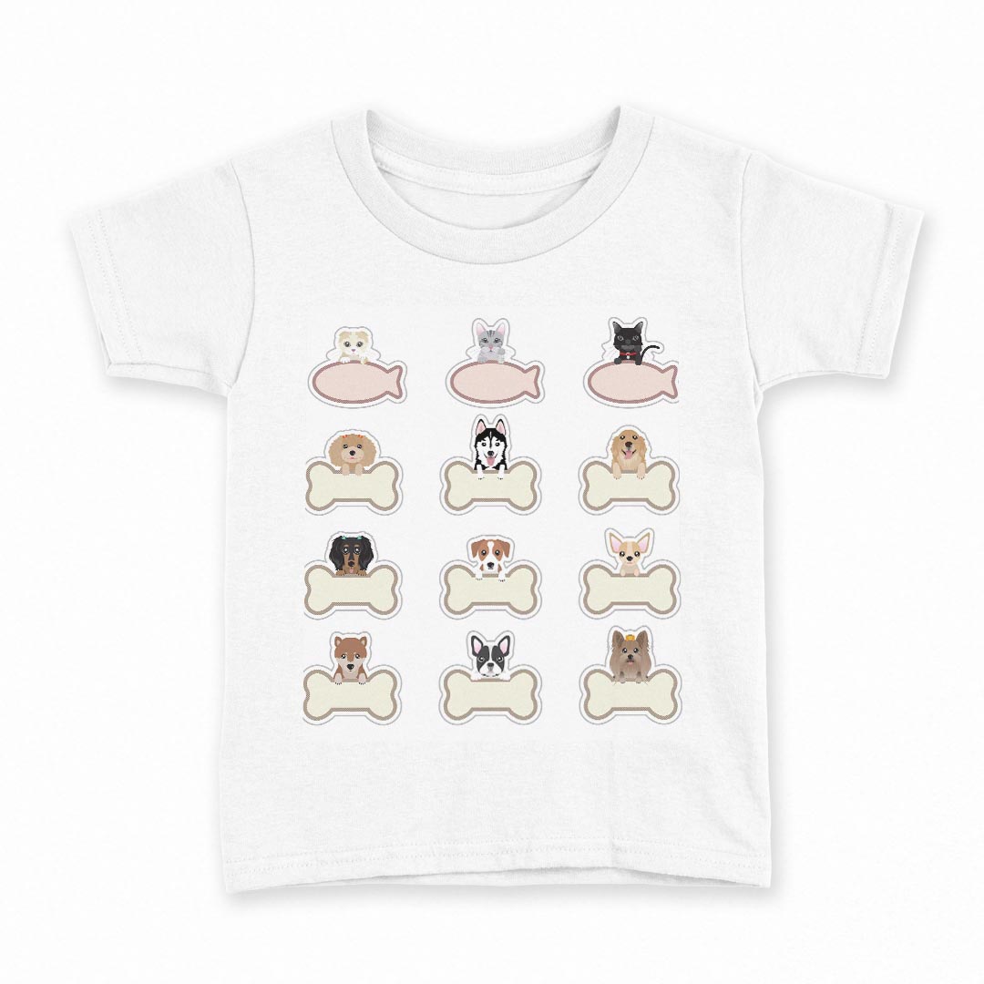 tシャツ キッズ 半袖 白地 デザイン 140 サイズ Tシャツ ティーシャツ T shirt 009180 犬　猫　キャラクター