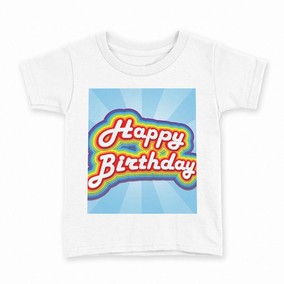 tシャツ キッズ 半袖 白地 デザイン 130 サイズ Tシャツ ティーシャツ T shirt 009240 英語　カラフル　バースデー