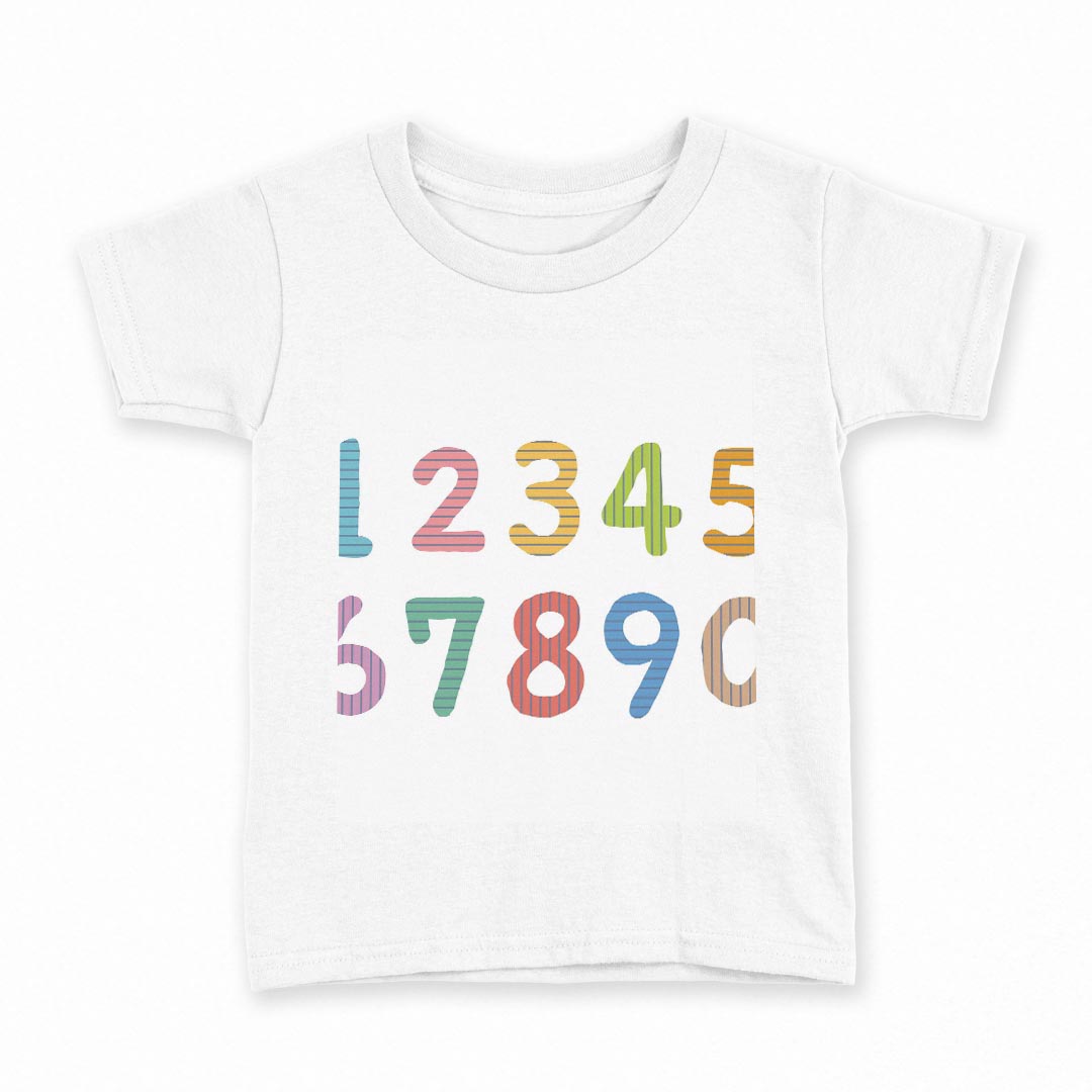 tシャツ キッズ 半袖 白地 デザイン 100 サイズ Tシャツ ティーシャツ T shirt 009477 数字 カラフル ボーダー