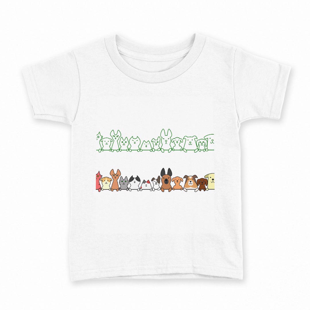 tシャツ キッズ 半袖 白地 デザイン 120 サイズ Tシャツ ティーシャツ T shirt 009565 犬　猫　動物