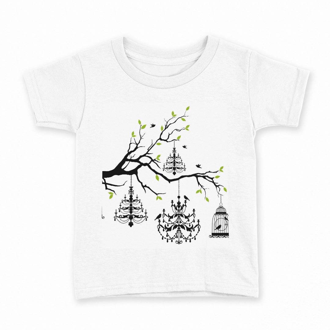 tシャツ キッズ 半袖 白地 デザイン 120 サイズ Tシャツ ティーシャツ T shirt 009567 植物　鳥　イン..