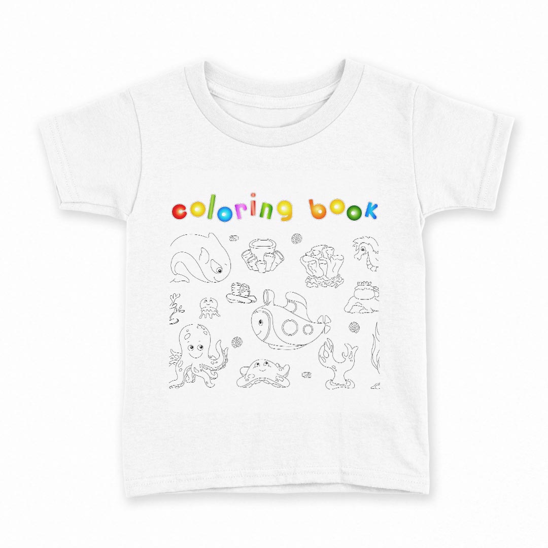 tシャツ キッズ 半袖 白地 デザイン 150 サイズ Tシャツ ティーシャツ T shirt 009815 海 生き物 英語