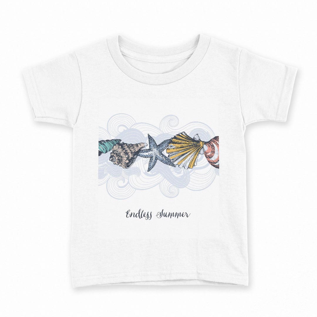 tシャツ キッズ 半袖 白地 デザイン 90 Tシャツ ティーシャツ T shirt 009837 海　貝殻　英語