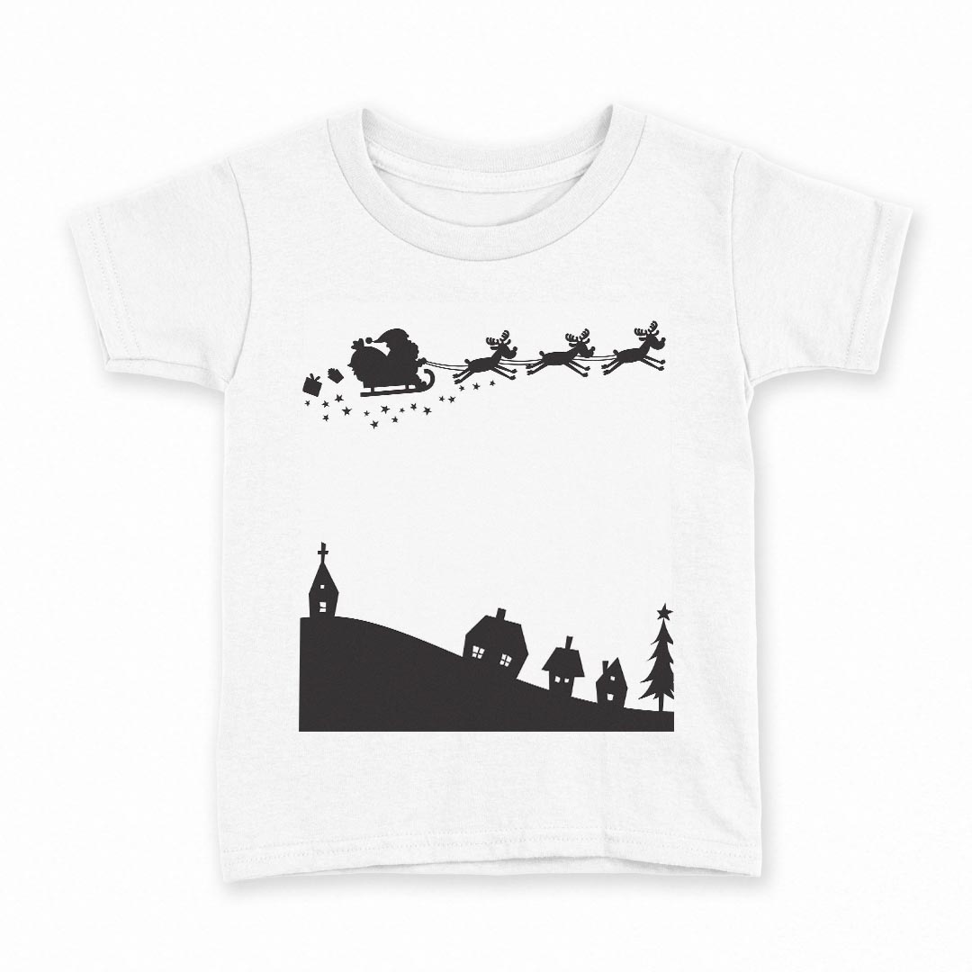 tシャツ キッズ 半袖 白地 デザイン 110 サイズ Tシャツ ティーシャツ T shirt 010015 クリスマス サンタ 白 黒