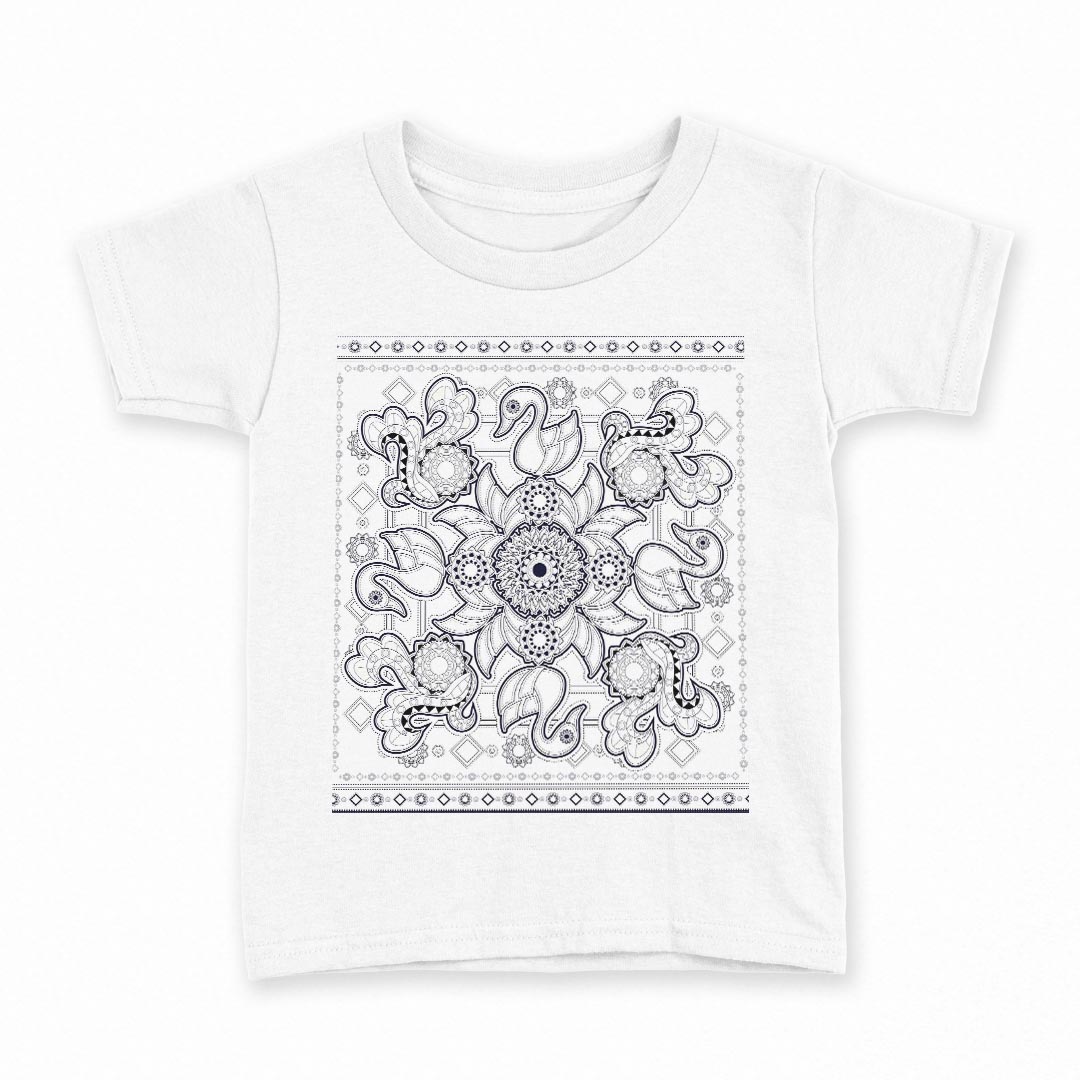 tシャツ キッズ 半袖 白地 デザイン 90 Tシャツ ティーシャツ T shirt 010049 アジアン　模様　白　黒