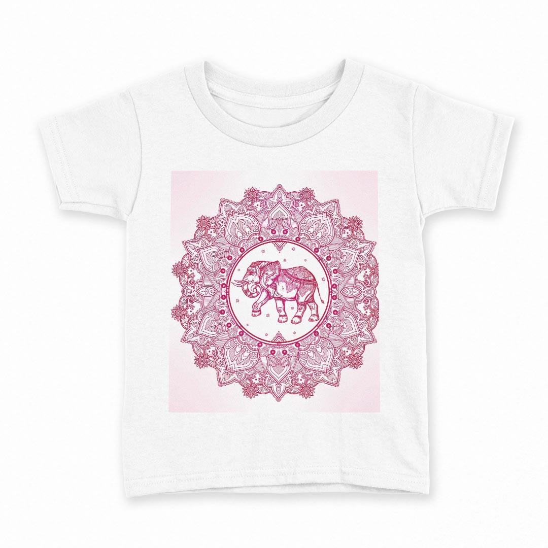 tシャツ キッズ 半袖 白地 デザイン 90 Tシャツ ティーシャツ T shirt 010055 アジアン　ゾウ　ピンク