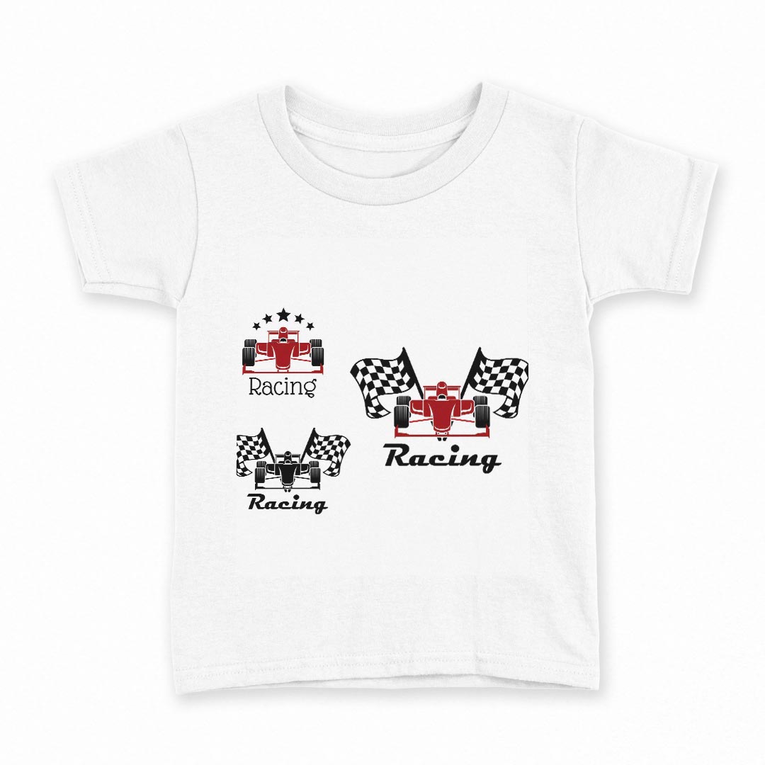 Rakuten - tシャツ キッズ 半袖 白地 デザイン 110 サイズ Tシャツ ティーシャツ T shirt 010155 乗り物　車　レース