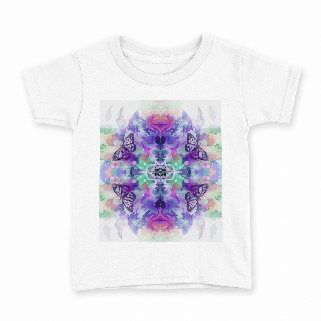 tシャツ キッズ 半袖 白地 デザイン 120 サイズ Tシャツ ティーシャツ T shirt 010189 　蝶　万華鏡