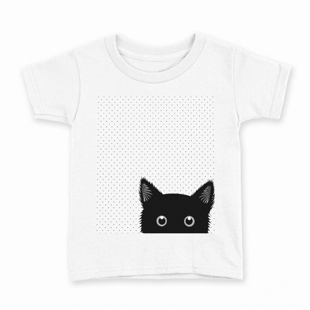 tシャツ キッズ 半袖 白地 デザイン 140 サイズ Tシャツ ティーシャツ T shirt 010211 猫　黒　白