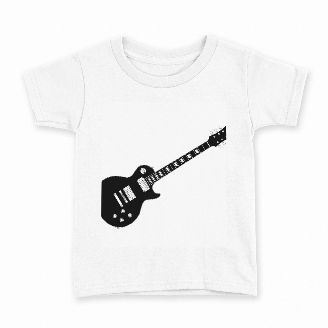 tシャツ キッズ 半袖 白地 デザイン 110 サイズ Tシャツ ティーシャツ T shirt 010278 ギター 音楽 黒