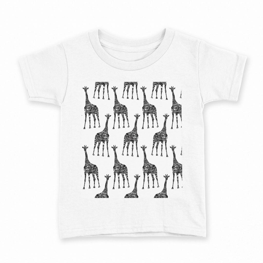 tシャツ キッズ 半袖 白地 デザイン 110 サイズ Tシャツ ティーシャツ T shirt 010519 キリン　動物　模様