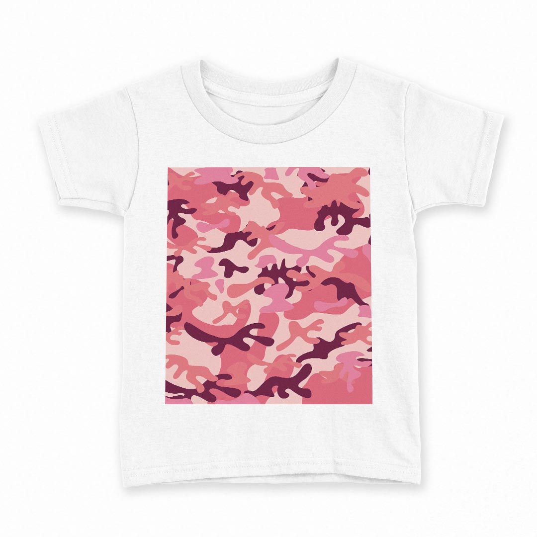 tシャツ キッズ 半袖 白地 デザイン 100 サイズ Tシャツ ティーシャツ T shirt 010664 迷彩　カモフラ　ピンク