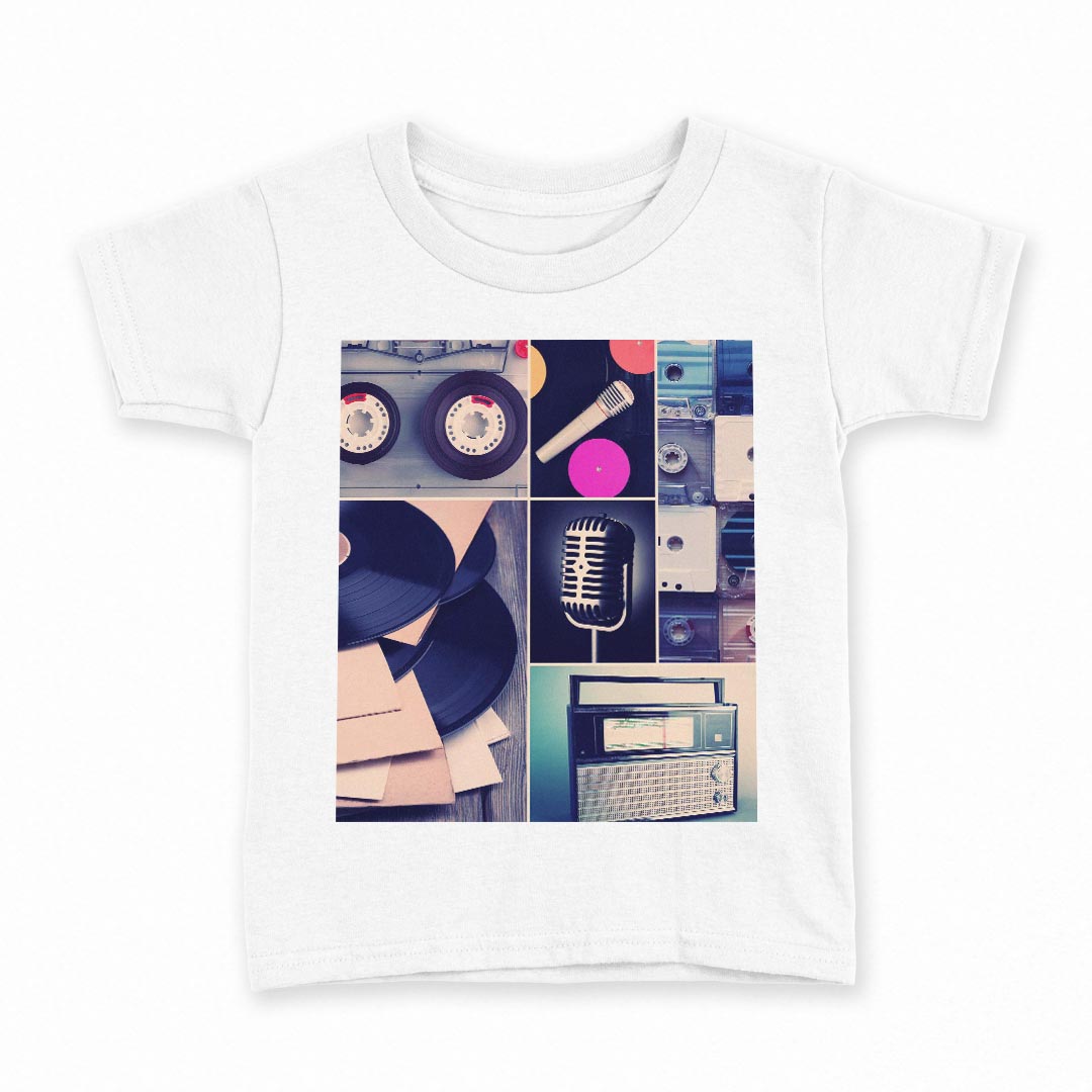 tシャツ キッズ 半袖 白地 デザイン 150 サイズ Tシャツ ティーシャツ T shirt 010839 レコード　音楽　レトロ
