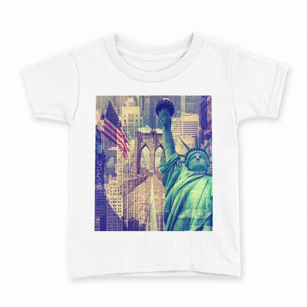 tシャツ キッズ 半袖 白地 デザイン 110 サイズ Tシャツ ティーシャツ T shirt 010900 自由の女神　ニ..