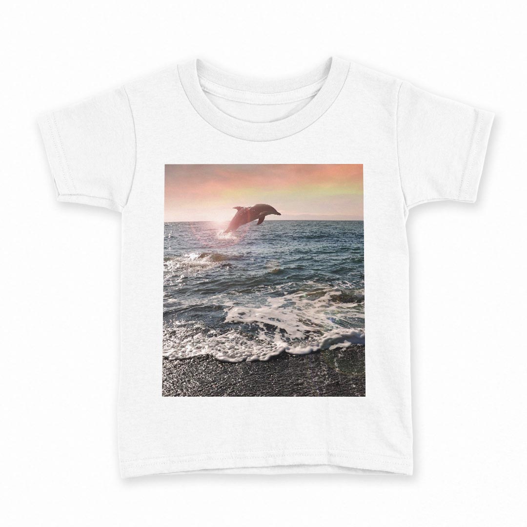 tシャツ キッズ 半袖 白地 デザイン 160 サイズ Tシャツ ティーシャツ T shirt 010940 海　イルカ　写真