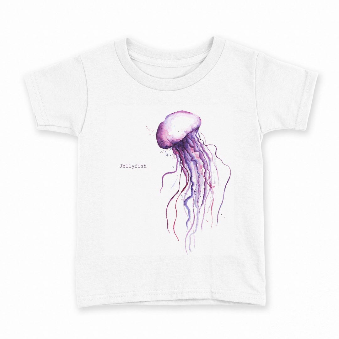 tシャツ キッズ 半袖 白地 デザイン 120 サイズ Tシャツ ティーシャツ T shirt 010966 海　くらげ　紫