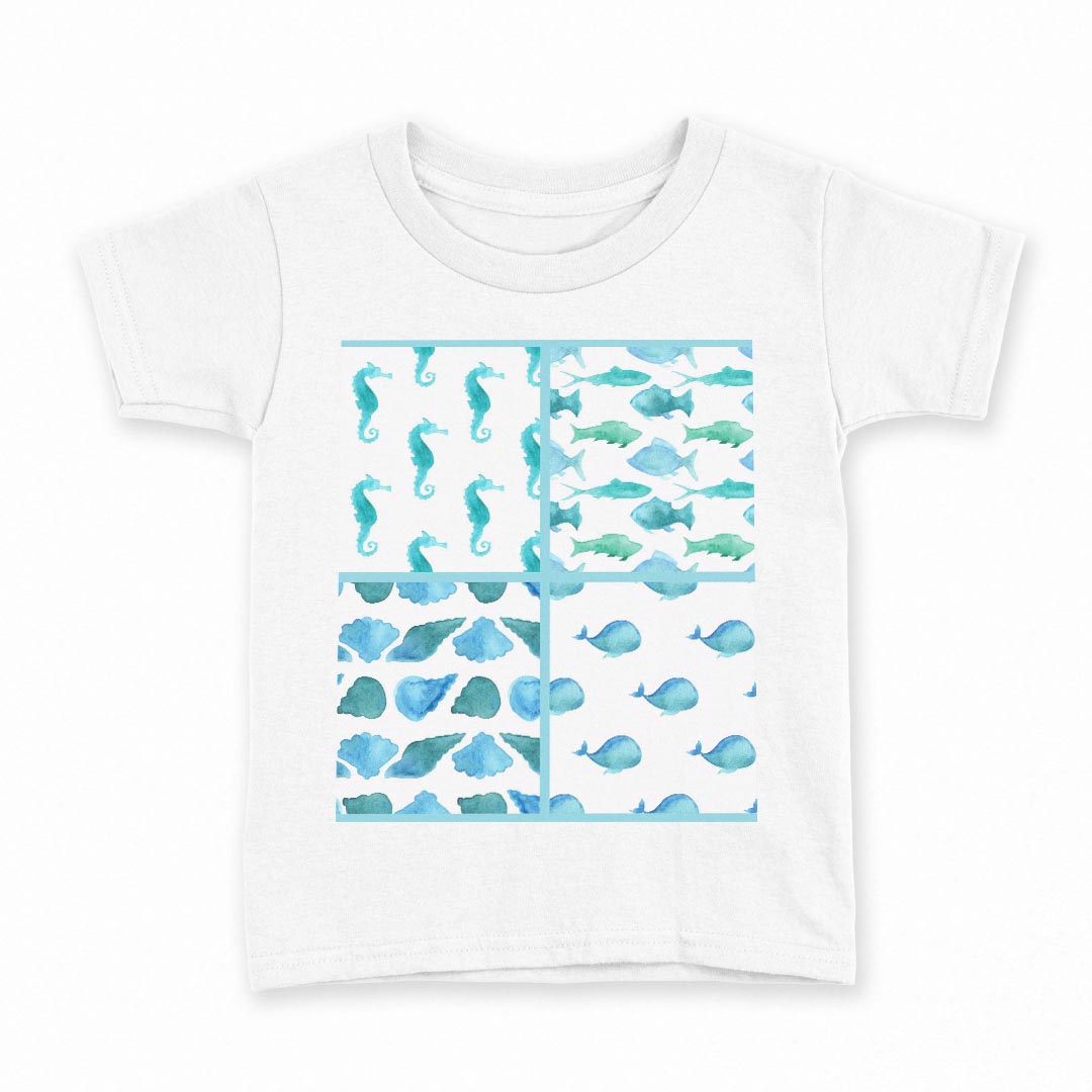 tシャツ キッズ 半袖 白地 デザイン 120 サイズ Tシャツ ティーシャツ T shirt 010981 海　タツノオトシゴ　緑