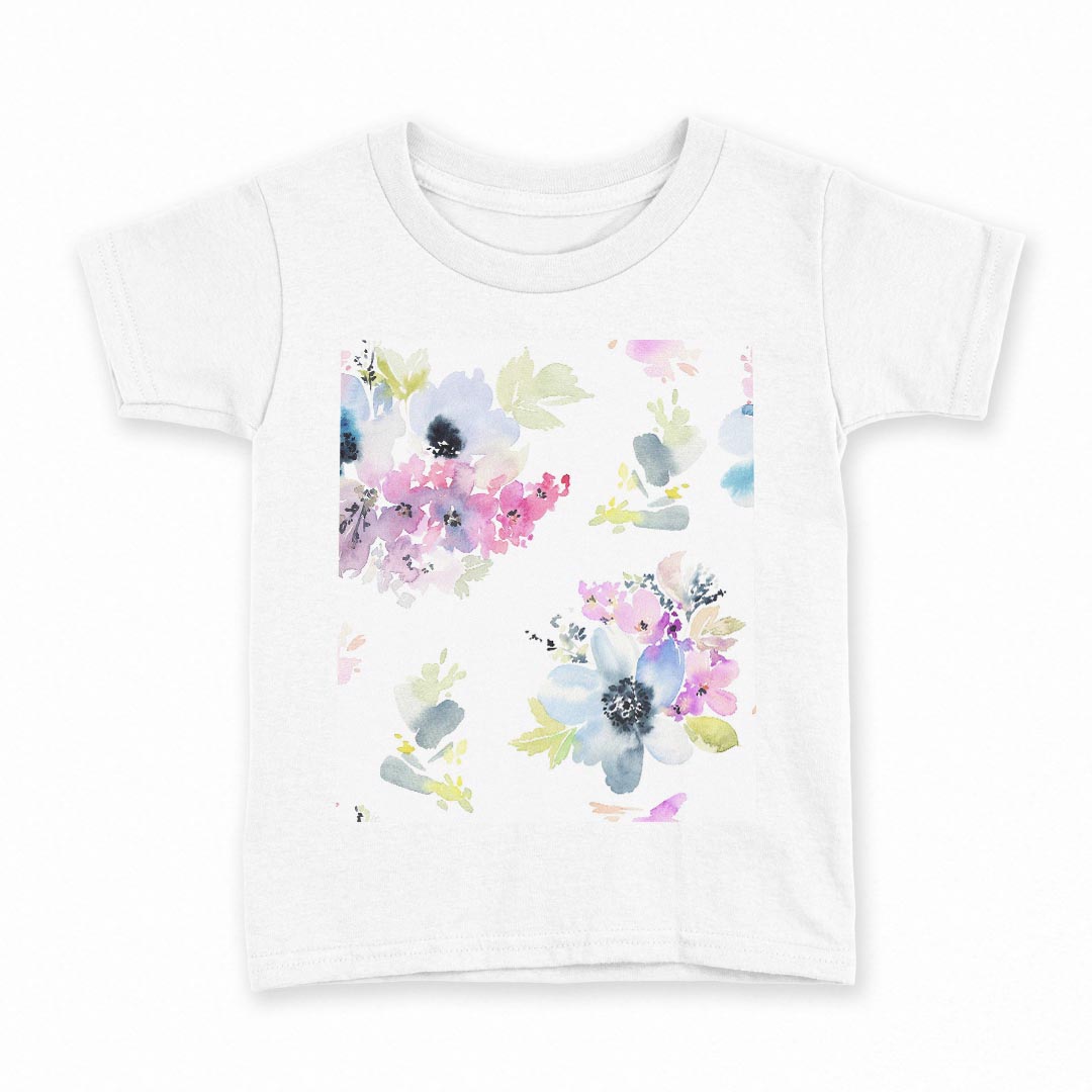 tシャツ キッズ 半袖 白地 デザイン 160 サイズ Tシャツ ティーシャツ T shirt 011110 花　水彩　カラ..