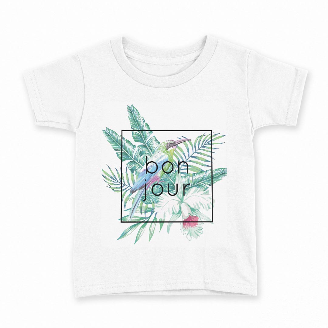 T-Shirts （Short Sleeve） - tシャツ キッズ 半袖 白地 デザイン 140 サイズ Tシャツ ティーシャツ T shirt 011163 ボタニカル　鳥　花