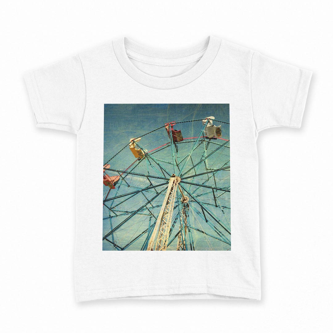 tシャツ キッズ 半袖 白地 デザイン 120 サイズ Tシャツ ティーシャツ T shirt 011172 観覧車 ビンテージ 写真