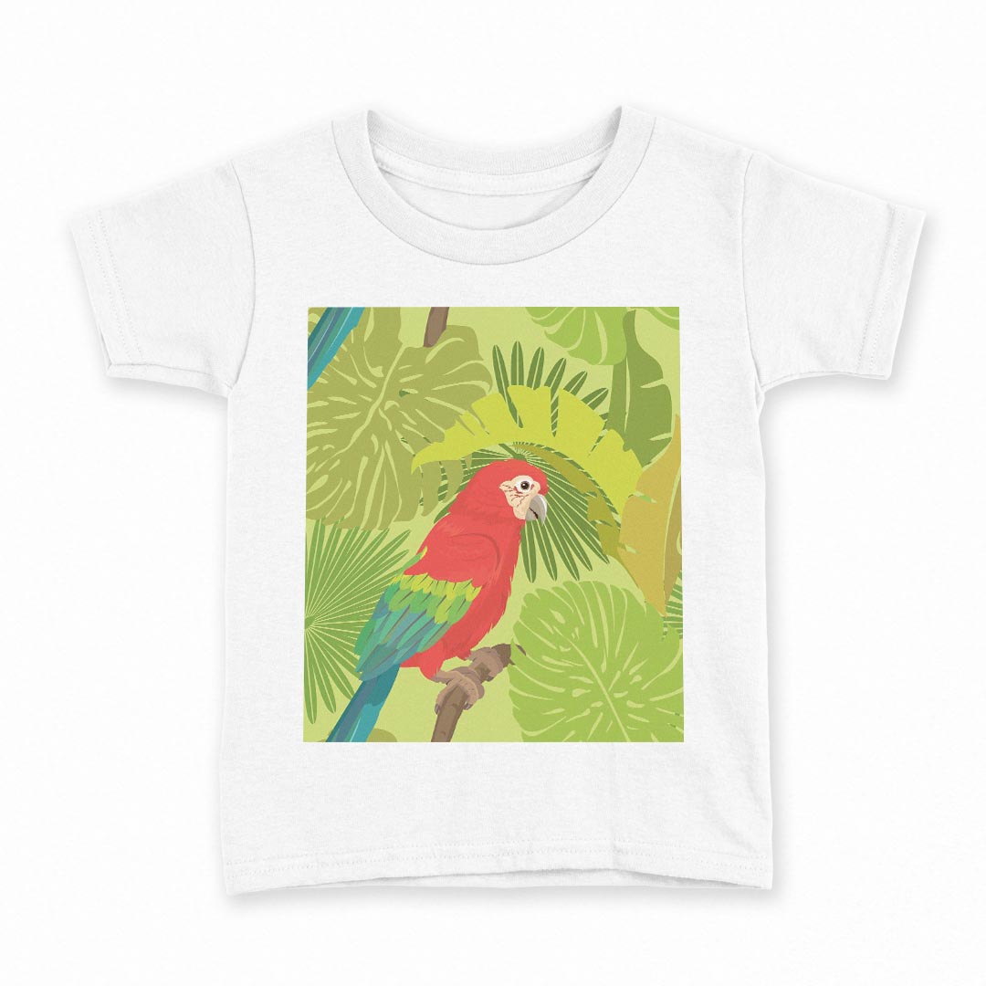 tシャツ キッズ 半袖 白地 デザイン 140 サイズ Tシャツ ティーシャツ T shirt 011199 鳥 インコ ボタニカル