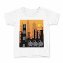 tシャツ キッズ 半袖 白地 デザイン 100 サイズ Tシャツ ティーシャツ T shirt 011214 工場 建物 オレンジ(4)