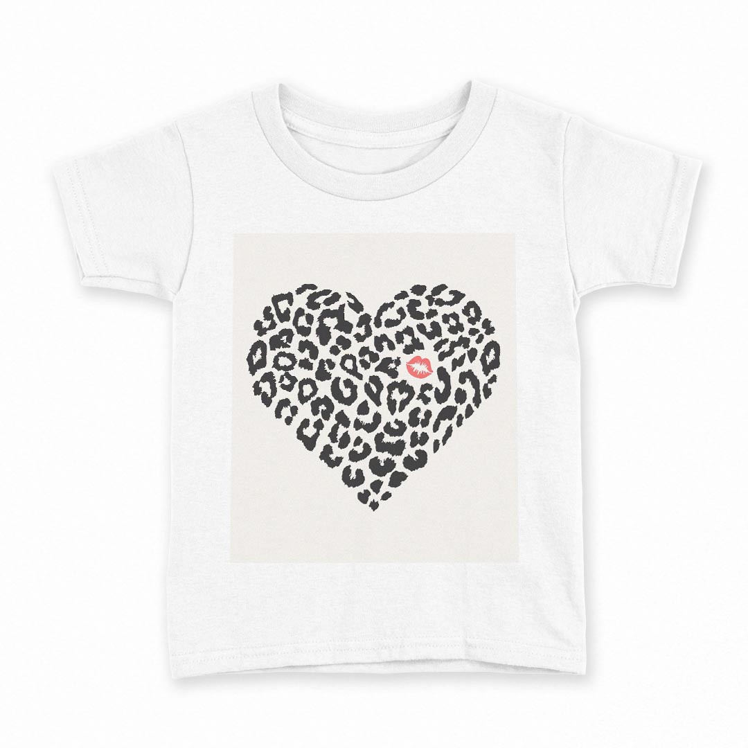 tシャツ キッズ 半袖 白地 デザイン 100 サイズ Tシャツ ティーシャツ T shirt 011300 ヒョウ柄　くちびる　レオパード
