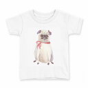 tシャツ キッズ 半袖 白地 デザイン 100 サイズ Tシャツ ティーシャツ T shirt 011407 犬 動物 パグ(4)