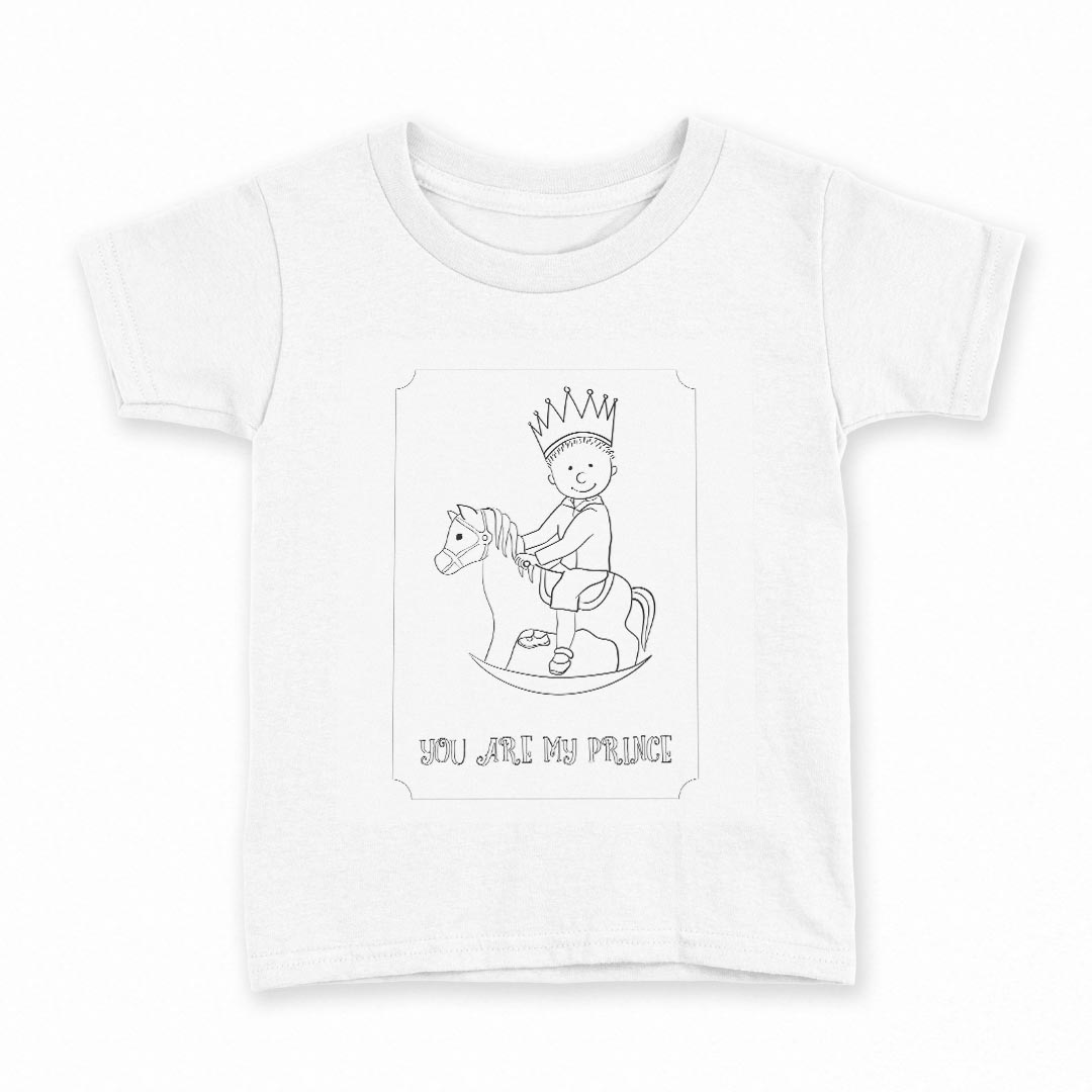 tシャツ キッズ 半袖 白地 デザイン 120 サイズ Tシャツ ティーシャツ T shirt 011418 王冠 馬 英語
