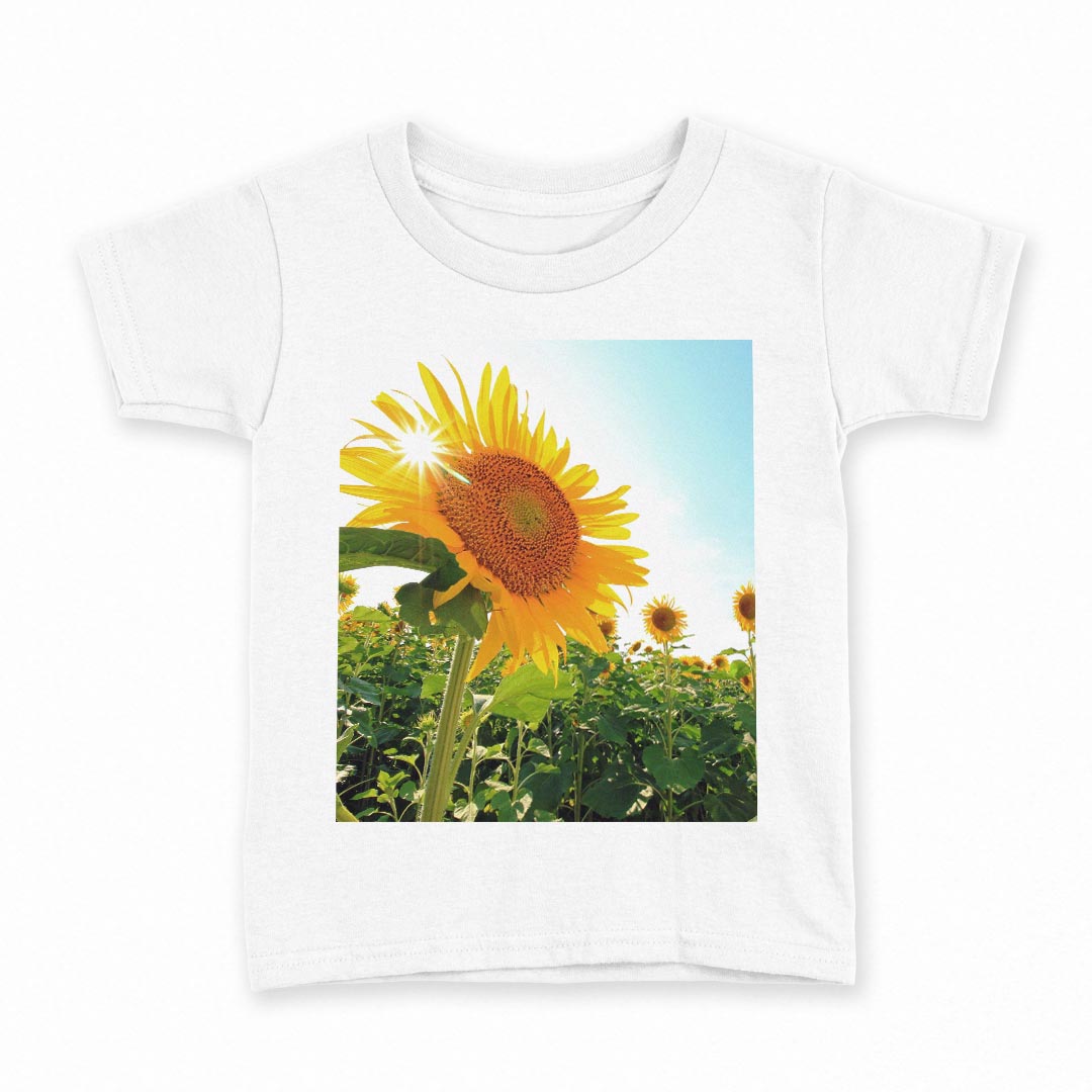 tシャツ キッズ 半袖 白地 デザイン 160 サイズ Tシャツ ティーシャツ T shirt 011440 花 ひまわり 写真