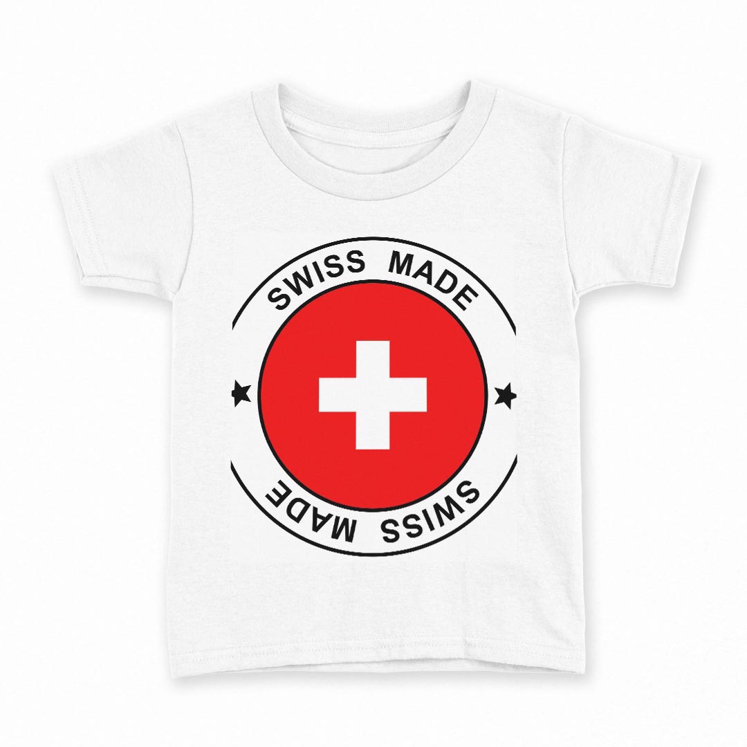 tシャツ キッズ 半袖 白地 デザイン 110 サイズ Tシャツ ティーシャツ T shirt 011643 スイス　外国　国旗