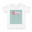 tシャツ キッズ 半袖 白地 デザイン 120 サイズ Tシャツ ティーシャツ T shirt 011652 フラミンゴ 水辺 動物