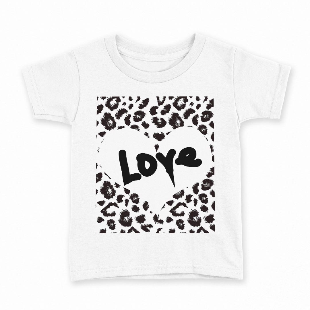 tシャツ キッズ 半袖 白地 デザイン 150 サイズ Tシャツ ティーシャツ T shirt 011662 ヒョウ柄　LOVE..