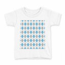 tシャツ キッズ 半袖 白地 デザイン 130 サイズ Tシャツ ティーシャツ T shirt 011702 アーガイル柄 模様 水色