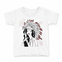 tシャツ キッズ 半袖 白地 デザイン 150 サイズ Tシャツ ティーシャツ T shirt 011724 インディアン 女性 羽根(4)