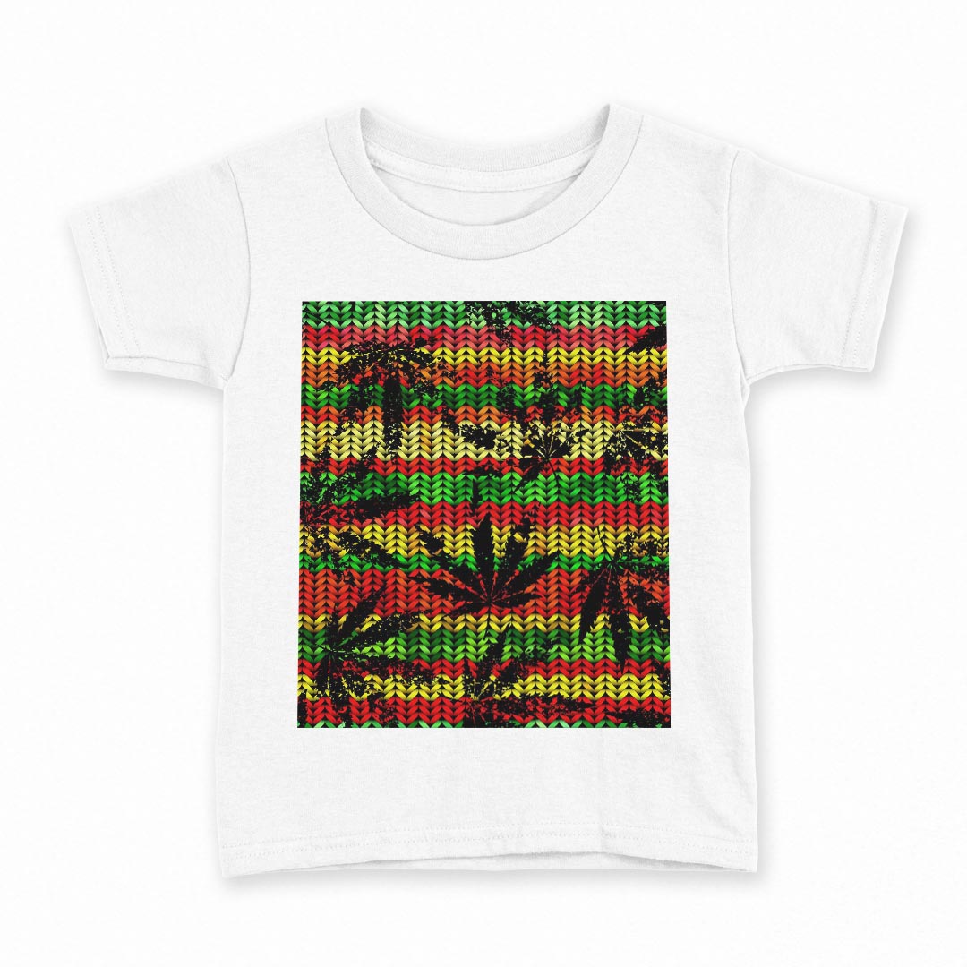 tシャツ キッズ 半袖 白地 デザイン 90 Tシャツ ティーシャツ T shirt 011750 レゲエ　カラフル　植物